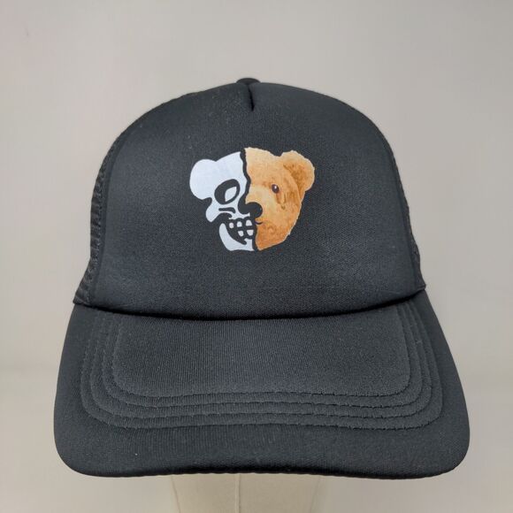 Unbranded Men's Snapback Mesh Back Hat Black Adjustable Skull Bear Graphic Logo - Picture 2 of 10